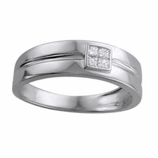 Men's 1/4ct Princess-Cut Natural Diamond Wedding Band in Solid 14K White Gold