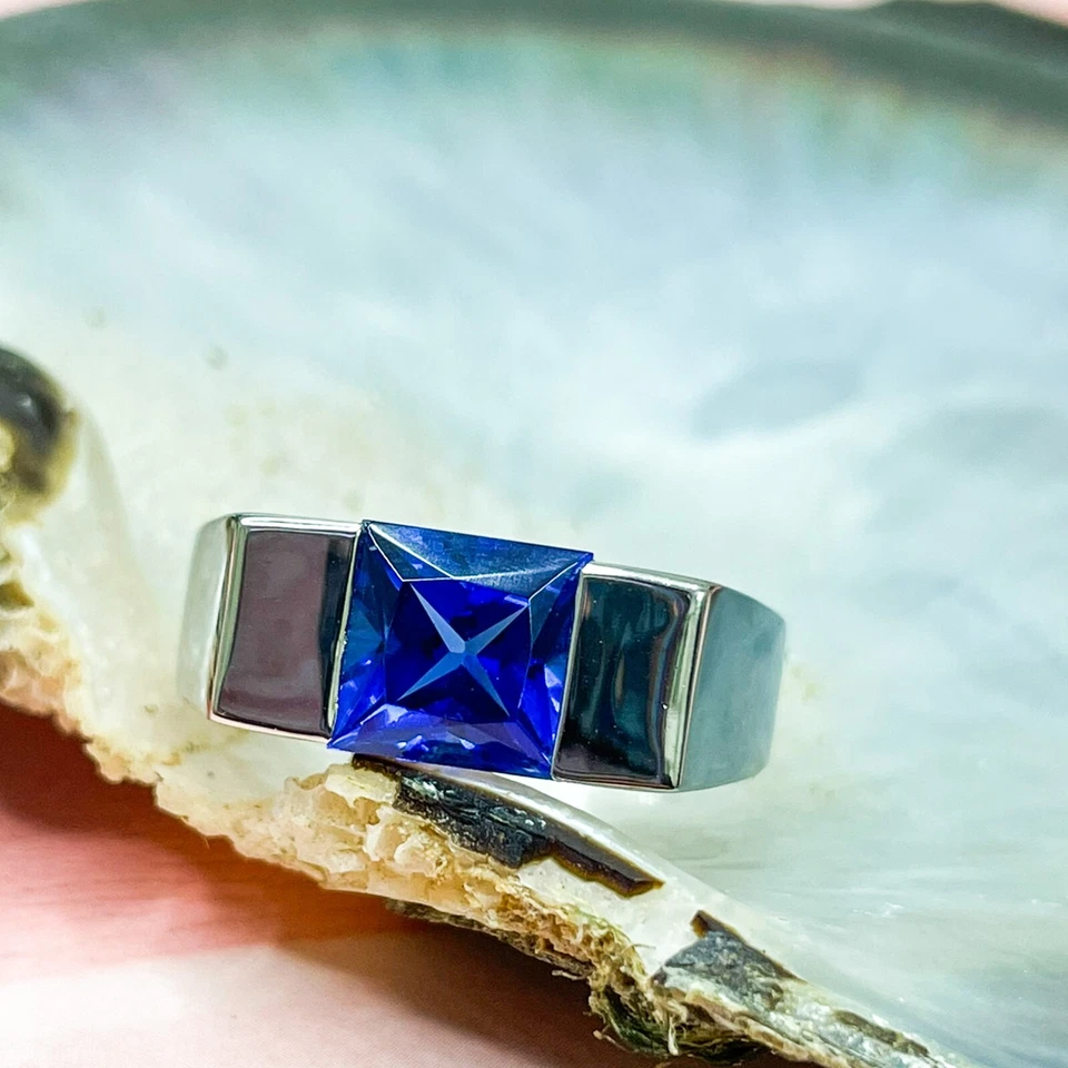 Мужской сапфир кольцо 14k твердого золота изумруд перстень заявление кольцо для мужчин - Изображение 3 из 4
