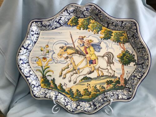 ANTIQUE A POTTERY TRAY TRAY OLD STYLE Spanish Horses hunting - Picture 1 of 3
