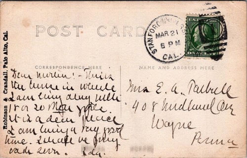 RPPC Postcard Alpha Phi R & S Fraternity Stanford University California 1911 - Picture 2 of 2