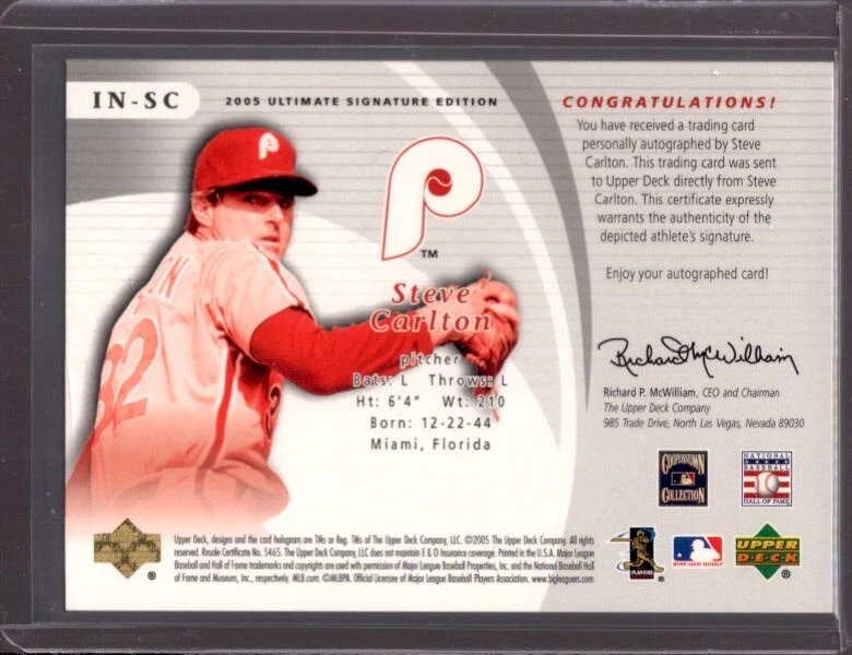STEVE CARLTON 2005 Ultimate Collection Immortal Inscriptions Lefty Auto #34/99 - Image 2 of 2