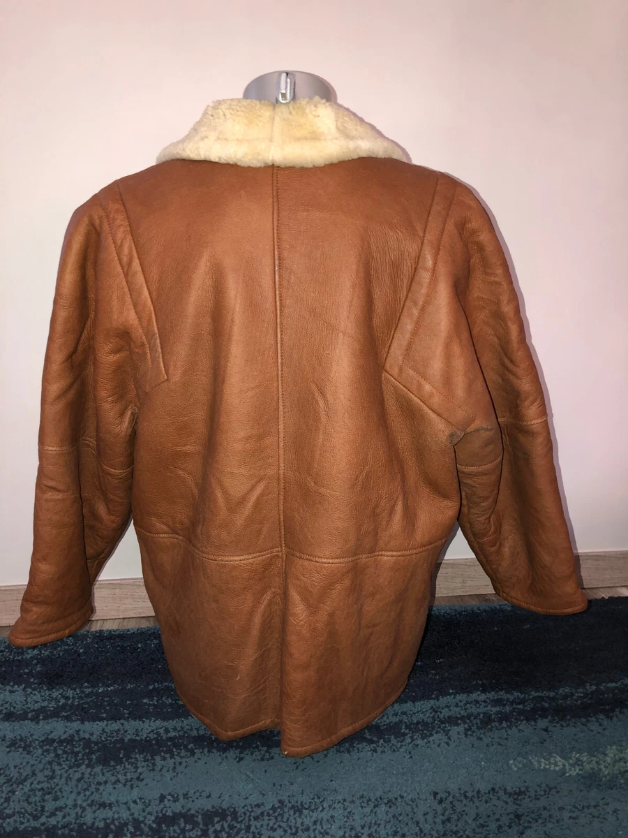 veste vintage homme hiver cuir fauve mouton retourn taille L made