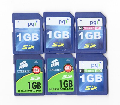 Lot Of 6x PQI / Corsair 1GB SD Camera Memory Cards