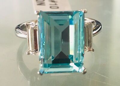 Blautopas Ring Silber Smaragdschliff Dreisteine Damen Strahlender Schliff Stahl