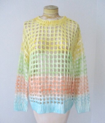 NWT Davi & Dani Yellow Green Blue Ombre Sheer Lattice Boxy Top Layer Sweater M