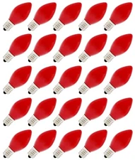 Box of 25 Light Bulbs - C7, Steady Burning- Opaque Red - 7 Watt, Nickel Plated
