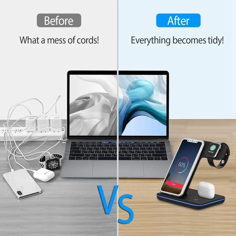 3合1无线快速充电器充电站底座适用于iWatch iPhone X 11 — 第 2/4 张图片