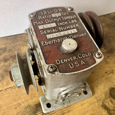 Eberhardt-Denver 13L-DB worm gear speed reducer box 50:1 180in/lbs Rare Vintage