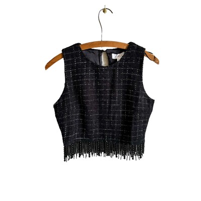 Mable Tweed Beaded Fringe Sleeveless Blouse Crop Top Size Small