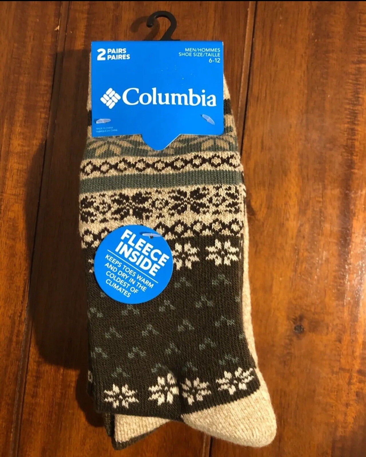 Columbia Men's Socks 2 Pair Brown Winter Fleece Warm Inside Gift Shoe Size 6-12