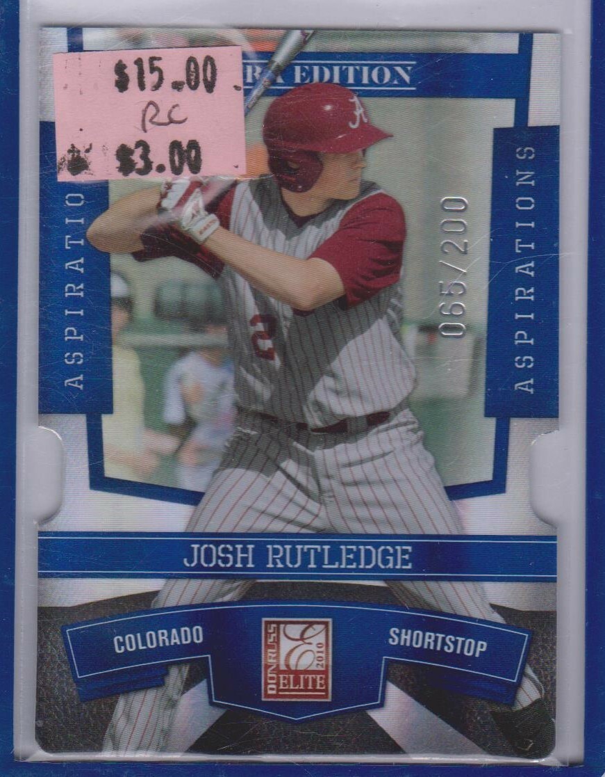 Josh Rutledge Rookie Card JOSH RUTLEDGE 2010 ELITE ASPIRATIONS BLUE DIE CUT #65/200 ROOKIE BV$15 ...