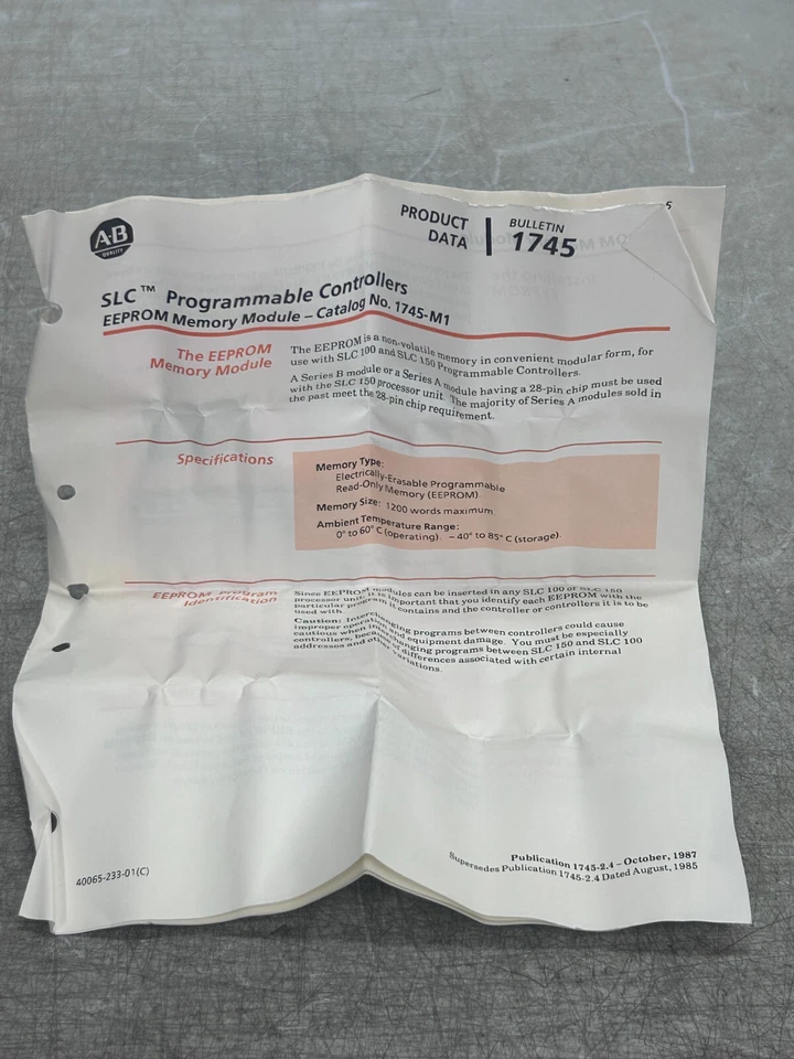 Allen-Bradley 1745-M1 EEPROM Memory Module Ser.B for SLC-100, SLC-150 PLC NEW - Image 4 of 4