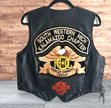 Biker Lace Up Leather Women's Vest Large USA Patches Owner's Group Patch Eagle