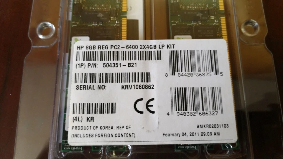 HP 8GB 2X4GB PC2 -6400 SERVER MEMORY 504351-B21 - Image 2 of 2
