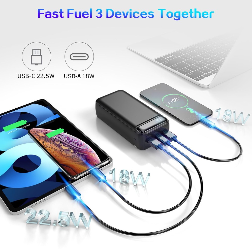 50000mAh 22.5W Fast Charging Power Bank with Flashlight and 3 Outputs