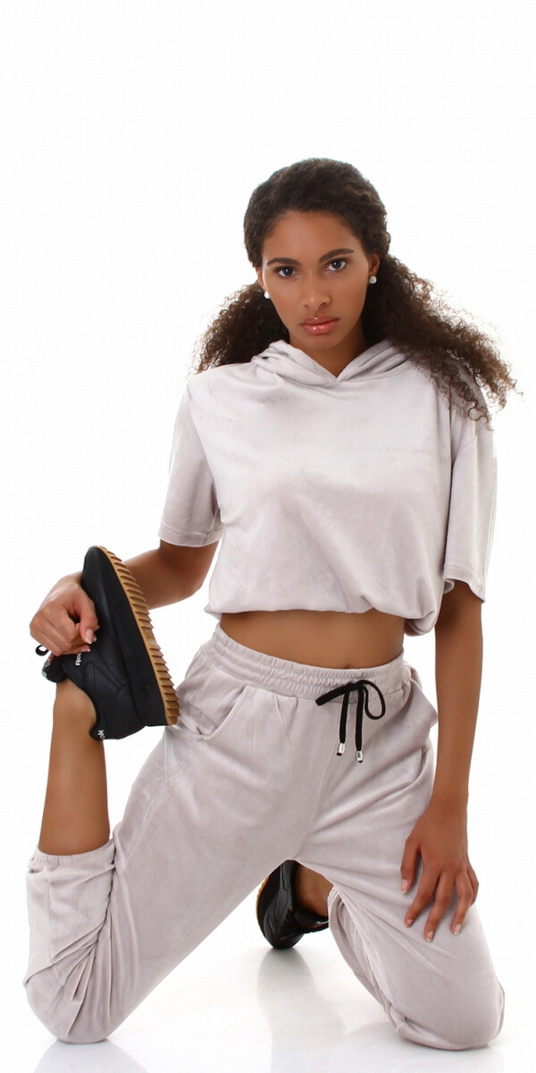 Damen Nicki Jogginganzug High-Waist Kapuze bauchfrei Oversize