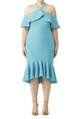 Christian Siriano Women Blue Blue Cold Shoulder Ruffle Dress $1400 Sz 16 |  eBay