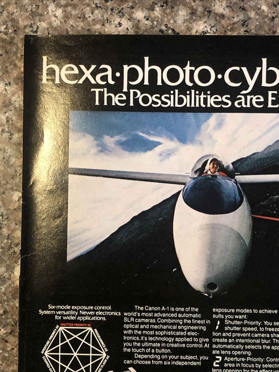 1980 Canon A-1 SLR Camera PRINT AD Hexa-Photo Cybernetic 6-Mode