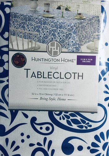 Verschiedene Größen Paisley blau auf weiß Hintergrund PEVA Vinyl Flanell Rückseite Tischdecke - Bild 3 von 9