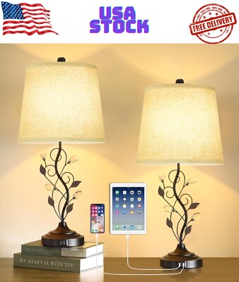 24.5in Farmhouse Table Lamps for Living Room Set of 2, Rustic Black