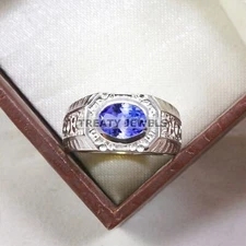 Tanzanite Oval Cut Gemstone With 925 Sterling Silver Ring For Men's #B685