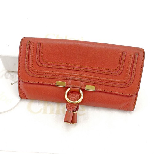 Chloe Wallet Purse Long Wallet Orange Gold Woman Authentic Used T4347