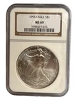 1995-American Silver Eagle $1 Dollar Coin One Troy Ounce 0.999 Fine NGC MS69