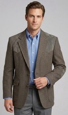 Vtg PENDLETON High Grade Western Wear Tweed Jacket 44 Wool Suede Patch