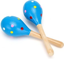 2 Pcs Maracas, Hand Percussion Rattles for Kids, Wooden Rumba Shaker Blue
