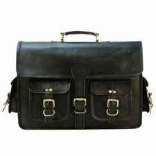 Leather Laptop Bag Genuine Messenger Satchel Briefcase Black Men's Business 18"