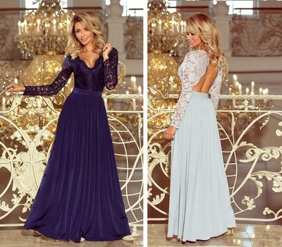 Numoco Kleid MADLEN Abendkleid Rücken-Ausschnitt Spitze figurbetont Ärmel