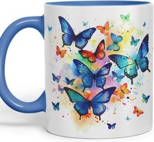 Vixar Ceramic Mug “Blue Butterflies” – Coloured Coffee & Tea Mug Cup 11oz 330ml