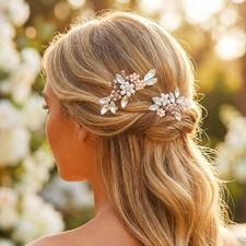 Bride Wedding Hair Pins Bridal Flower Hair Pieces Crystal Hair Accessories Pe...