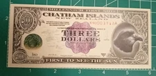 Chatham Islands, $3, 1999, Polymer / Tyvek, UNC