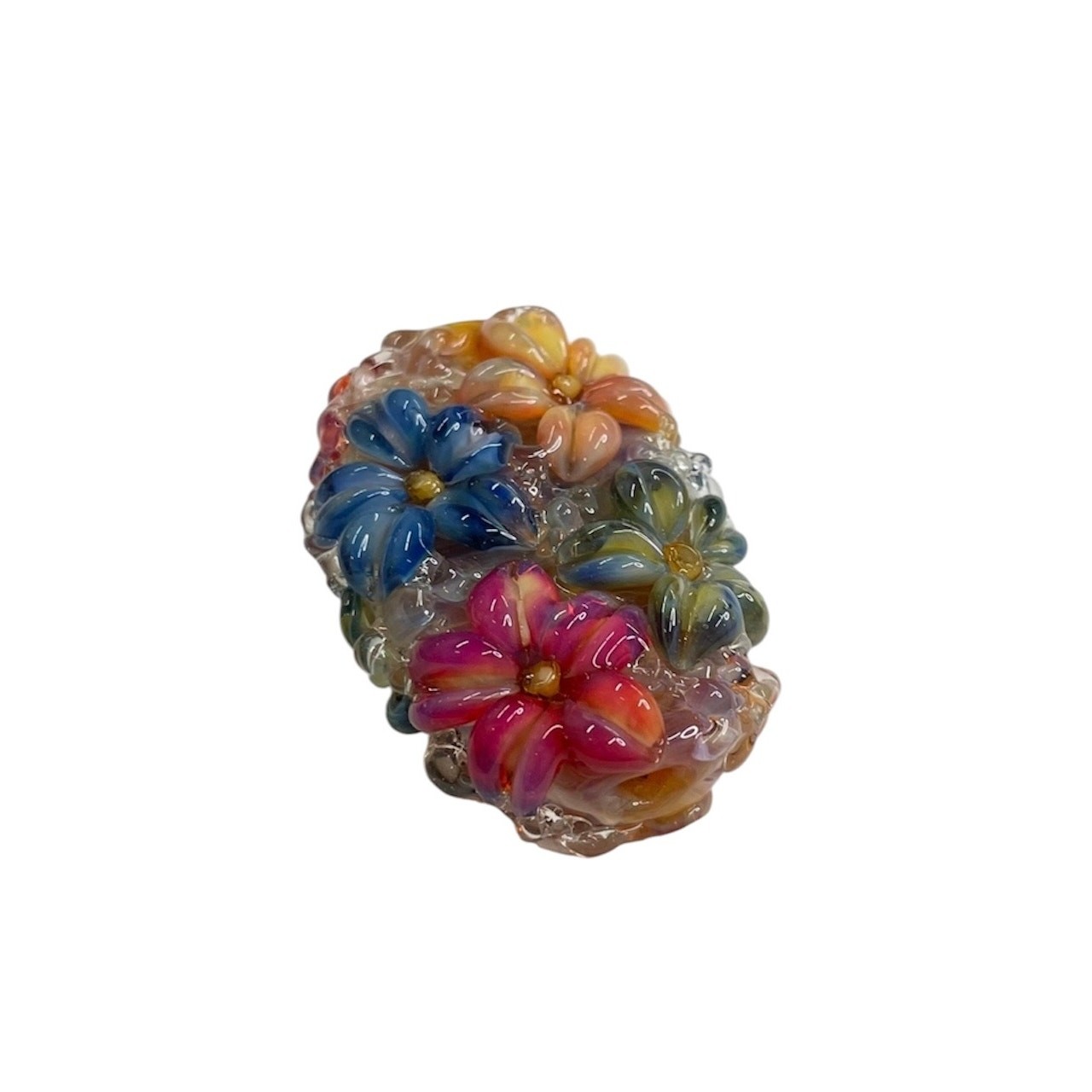 Handmade Lampwork Multicolor Raised Flowers Focal Pendant Bead- Jewelry Making