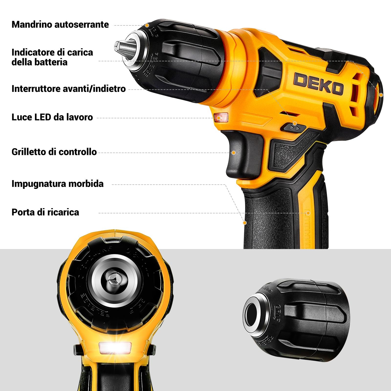 DEKO Cassetta Attrezzi Completa con Trapano Avvitatore Batteria 8V 126 Pezzi foto 3