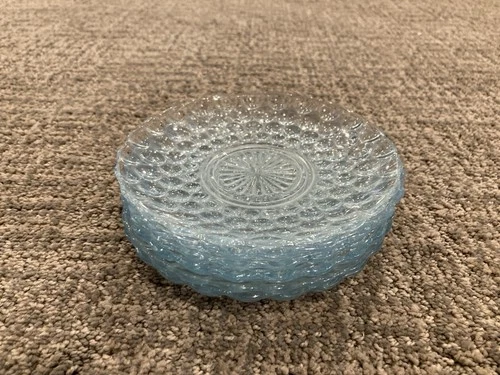 6-set 5-3/4” Vintage Anchor Hocking White Bubble Glass Plates