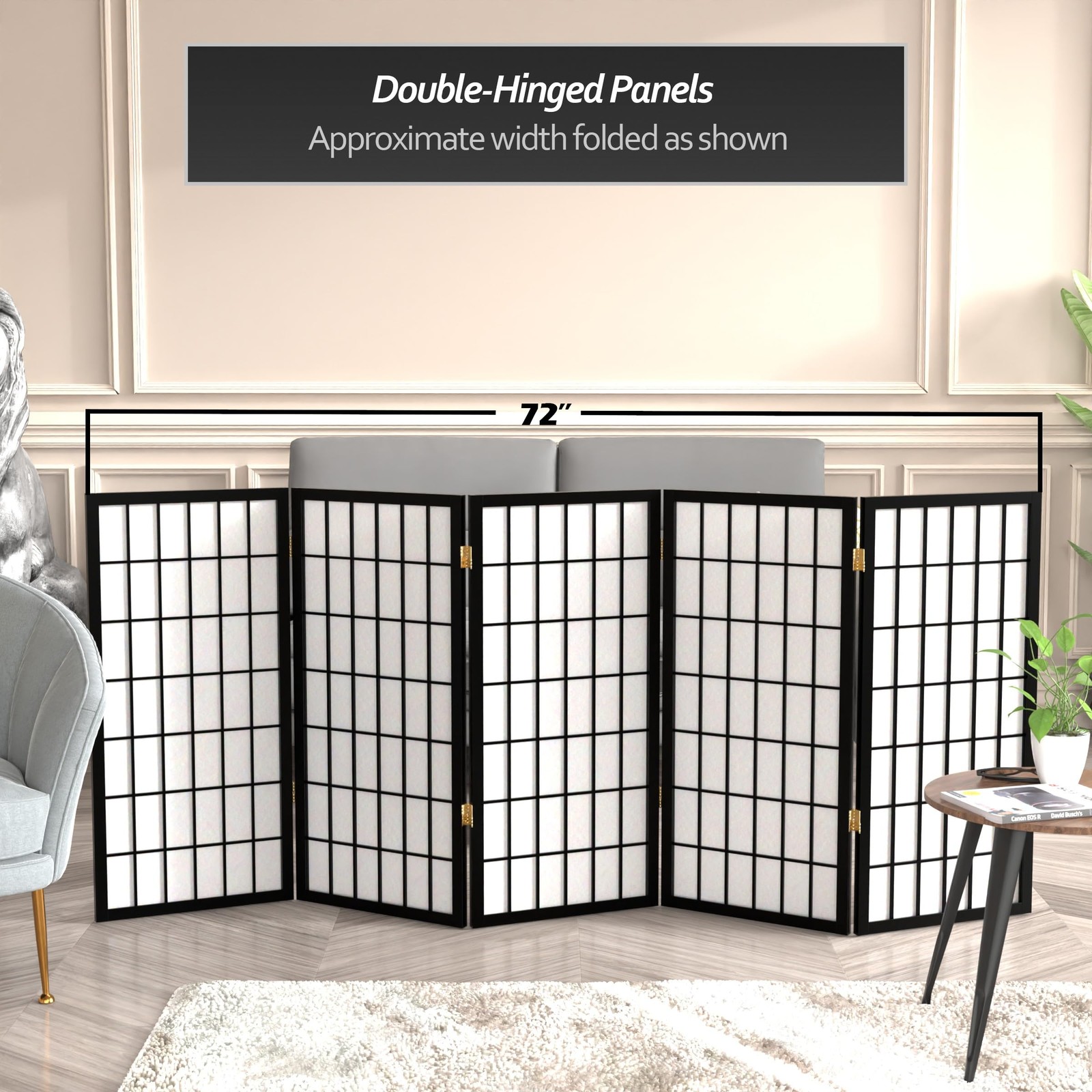 Window Pane Panel 3 ft. Short Window Pane Shoji Screen - Black - 5 Panels | eBay