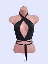 Black cut out strappy multi way criss cross tie halterneck crop top y2k/festival