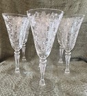 Vintage Set of 5 Clear Etched Floral Stemmed Champagne 8 in 4 oz Glasses — photo 1
