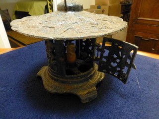 Antique Japanese iron maple leaf garden lantern