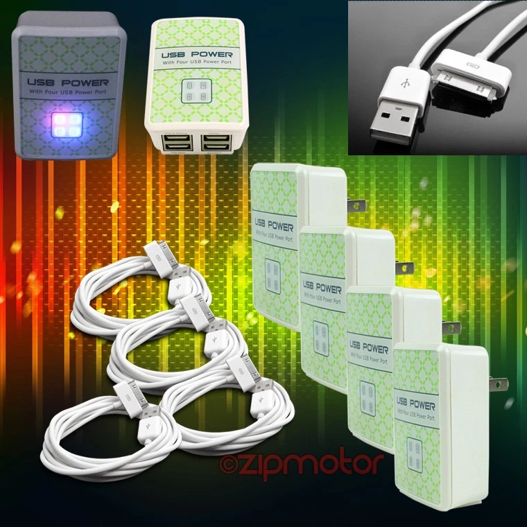 4X 4 USB-ANSCHLÜSSE WANDADAPTER + 10 FUSS KABEL NETZTEIL LADEGERÄT DATEN WEISS GALAXY TAB NOTE