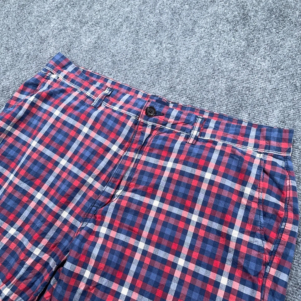 Gap Shorts Mens 36 Red White Blue Check Plaid Flat Front Chino Preppy Casual - Image 2 of 4