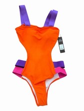 Fashion Nova Orange One-Piece Swimsuit with P...