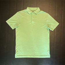 PGA TOUR Men's Green Striped Moisture Wicking Polo Golf Shirt Short Sleeve S