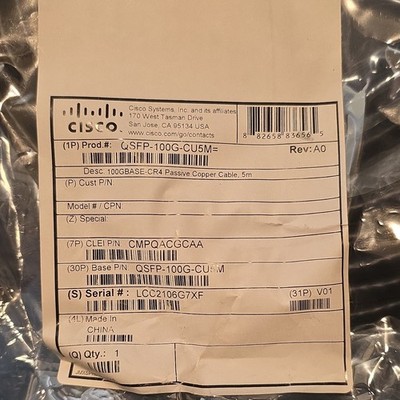 Cisco QSFP-100G-CU5M 100GBASE-CR4 Passive Copper Cable 5m