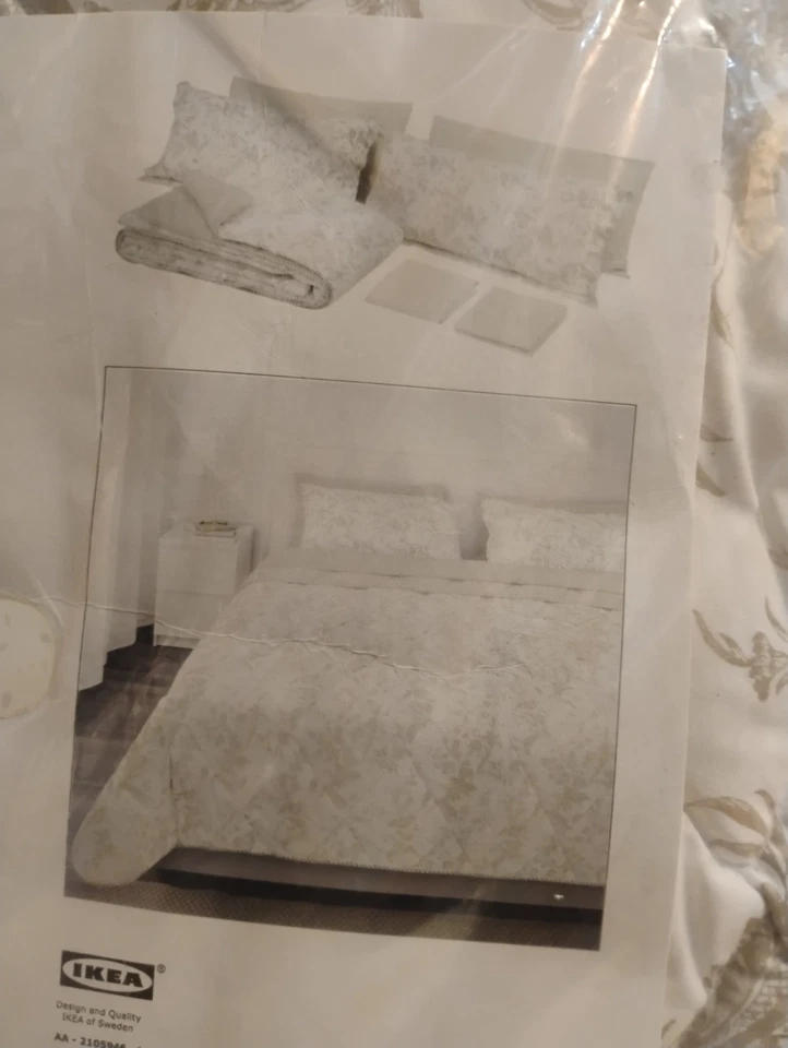 Juego de edredón 7 piezas, IKEA Kirskal, Queen, floral blanco y beige, 00439109, nuevo Foto 3 de 4