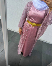Damen Abaya Kaftan rosa mit Spitzen-Überwurf...