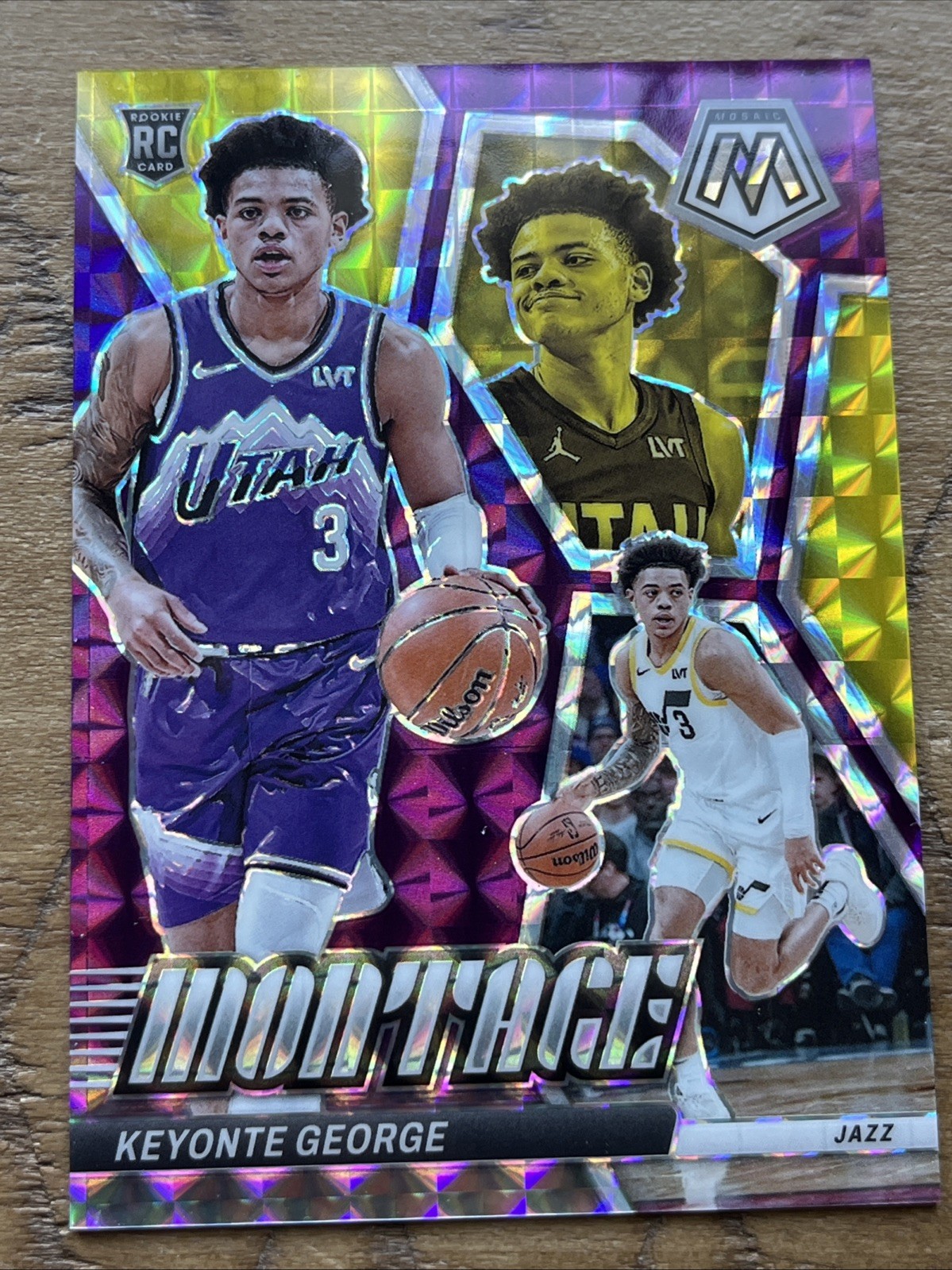 2023-24 Panini Mosaic - Montage Keyonte George #3 Purple Mosaic Prizm /99 (RC)