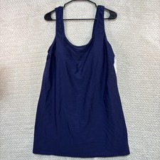 Lands' End Women's Modest Swim Dress with Interior Shorts - Navy Blue Sz Large